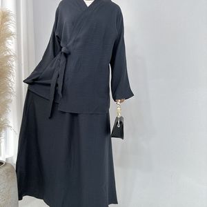 Completo Casual con Gonna Abaya a Tinta Unita e Pizzo Stile Dubai Medio <span class=keywords><strong>Oriente</strong></span> Autunnale con Funzione Antistatica - Product Image 4