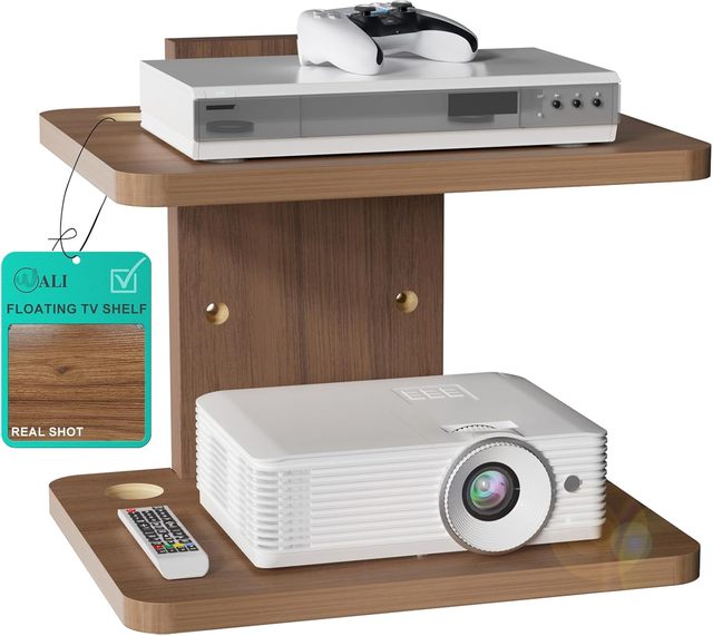 Modern Brown Wood Adjustable Floating TV Wall Mount Shelf Storage for Projector DVD Player Game Console Cable Bathroom & Kitchen