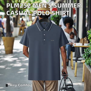 Chemise d'été décontractée pour homme, respirante, en polyester et coton non tissé, à motif uni, col rabattu, brodée, à manches courtes - Product Image 2