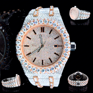 Reloj de Lujo para Hombre, Automático, Completamente Adornado con Diamantes, de Acero Inoxidable, 38 mm, Oro Rosa, Diamantes Moissanite, Zirconia, Mecánico, Resistente al Agua 10 Bar - Product Image 1