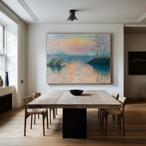 Pintura al Óleo Personalizada de Arte Minimalista Moderno, Estilo Atardecer, Arte Acuático Atmosférico, Pintura Acrílica para Hogar y Galería - Product Image 2