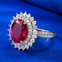 Bague de mariage florale en argent sterling 925 avec rubis ovale 8x10 mm et zircon