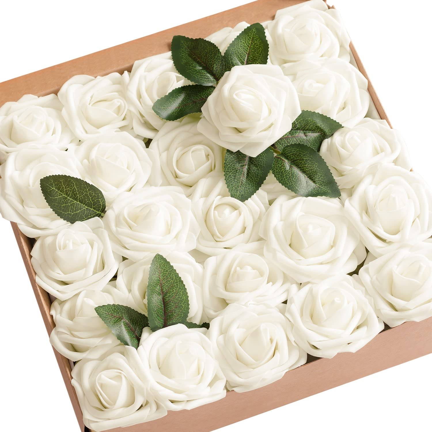 Rosas de marfil, l unidades de <span class=keywords><strong>flores</strong></span> artificiales para ramos de boda, centros de mesa, fiesta, <span class=keywords><strong>Baby</strong></span> <span class=keywords><strong>Shower</strong></span>, decoraciones para el hogar