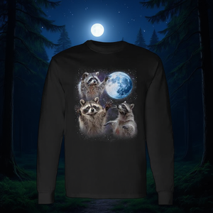 Camiseta de manga larga con estampado de mapaches que ronquen al luna, unisex, para adultos, con cuello redondo - Product Image 3