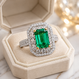 Anello di fidanzamento quadrato con smeraldo di lusso per donna, elegante gioiello da dito - Product Image 6