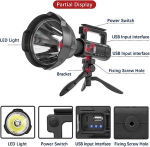 Rechargeable <strong>Flashlight</strong> Super Bright Led Searchlight With Tripod USB Output Waterproof 4 Modes Handheld Spotlight for Camping - Product Image 2
