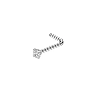 VRIUA-anillo de acero quirúrgico con circonita en forma de L, joyería para Piercing, Micro Aro para la nariz, 316L