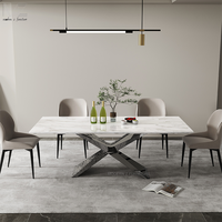 Meubles de salon italiens modernes de luxe en acier inoxydable personnalisés Esszimmertisch Table de salle à manger en marbre de pierre frittée