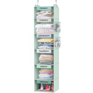 Organizador de Armario Colgante Semanal de 6 Estantes con 2 Ganchos Resistentes, Ahorra Espacio para el Dormitorio, Plegable - Product Image 1