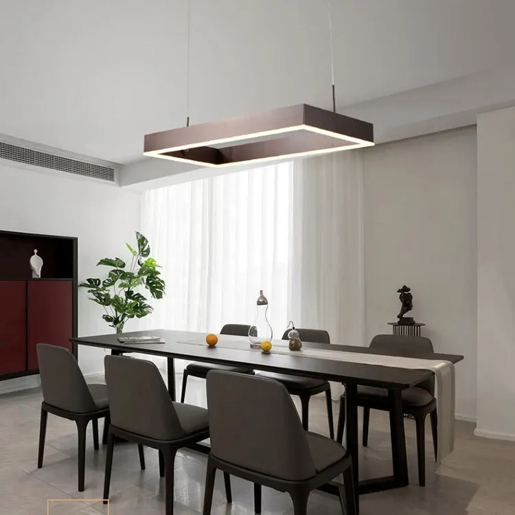 Lampe suspendue nordique contemporaine 2023, grand lustre rectangulaire en aluminium, lampe suspendue LED moderne