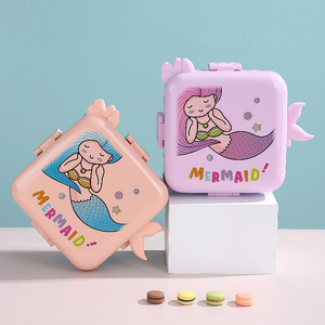 Trẻ em của thực phẩm lưu trữ trường lấy đi thực phẩm container Nàng Tiên Cá vuông nhựa Hộp Ăn Trưa 1590ml + 70ml nước sốt Bát rò rỉ bằng chứng - Product Image 4