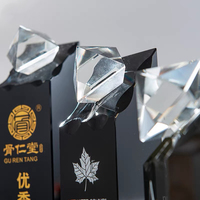 Cadeaux souvenirs Trophée diamant noir en cristal Trophée trophée en cristal noir personnalisé avec MH-J610 diamant clair