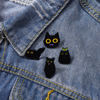 Mauvaise sorcière aiguille boule de cristal à la main chat noir crâne rétro émail broche broche Badge décoratif Cowboy Halloween bijoux