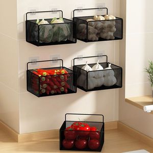 White Metal Wall Mounted <b>Storage</b> <b>Basket</b> Rectangle Easy Installation Kitchen Vegetable Ginger Garlic Holder - Product Image 5