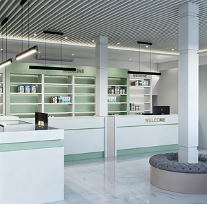 Étagères sur mesure en bois et aluminium pour l'aménagement de pharmacies, écologiques, avec éclairage LED intégré, sécurisées et hygiéniques - Product Image 3