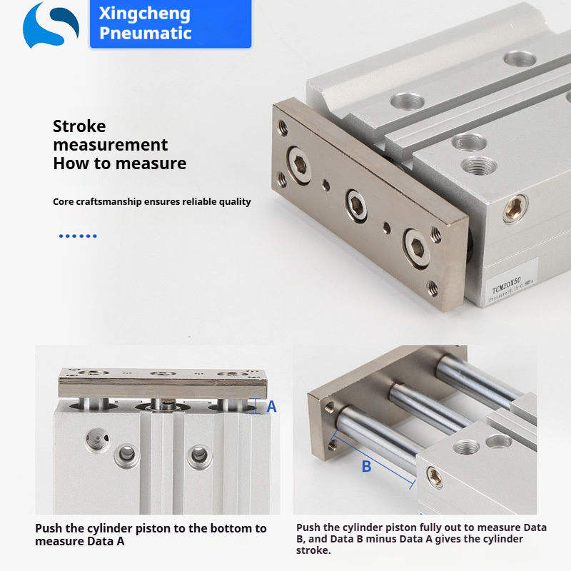 Slide Bearing Three Piston Rod Double Acting Air Pneumatic Guide Rod ...