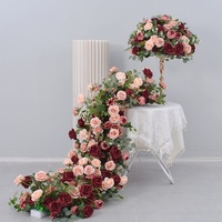 Chemin de table floral en soie artificielle couleur bordeaux, centre de table moderne pour mariage, décoration d'allée