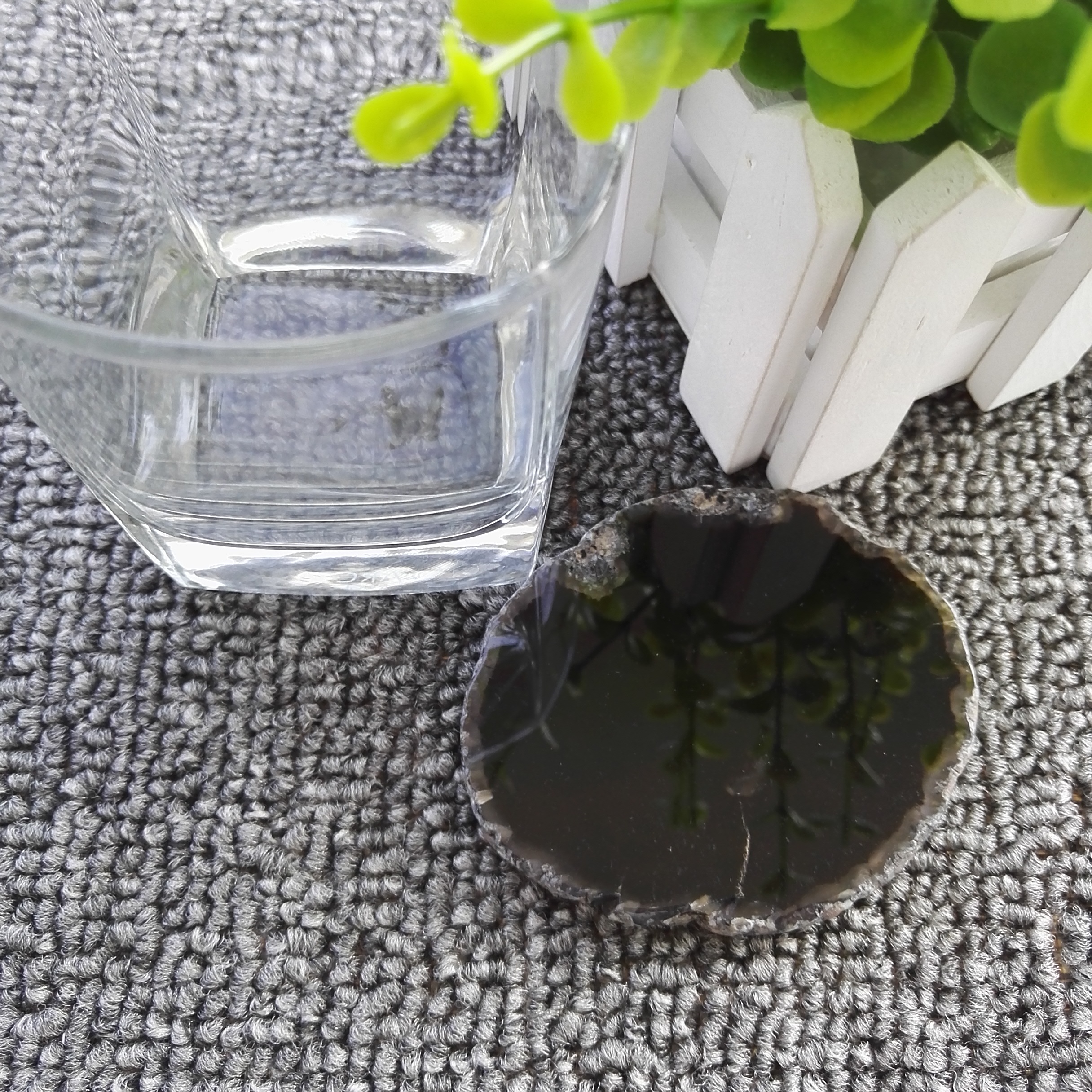 Service cadeau en obsidienne noire, ensemble de quatre tranches d'agate de 3mm, bleu/rose avec support, 25 pièces