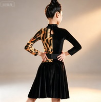 Robe de danse latine léopard à manches longues, jupe asymétrique à motifs d'arêtes de poisson, costume de scène pour filles pour samba, salsa, rumba, jazz