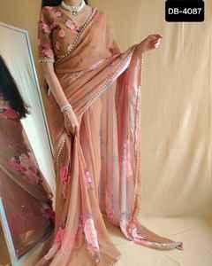 Sari de Georgette con estampado digital más hermoso con piezas de blusa Colecciones de Sari de fiesta con estampado floral al precio más bajo - Product Image 2