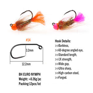 Anzuelo de plantilla de mosca sin púas <span class=keywords><strong>para</strong></span> pesca con mosca, Cuenta de tungsteno, cebo de <span class=keywords><strong>Ninfa</strong></span> checo <span class=keywords><strong>para</strong></span> trucha y salmón en ríos y lagos - Product Image 3