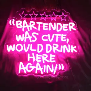 Cailemeng Bartender lindo bebería aquí de nuevo Arte de Bar Funky personalizado, pared de apartamento Estética femenina Decoración de cocina letrero de neón - Product Image 3