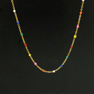<span class=keywords><strong>Collana</strong></span> Colorata con Perline in Acciaio Inossidabile, Catena Placcata <span class=keywords><strong>Oro</strong></span> 18K, Girocollo per Donna, Gioielli da Festa - Product Image 2