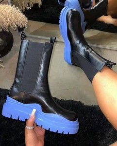 Automne printemps nouvelles femmes bottines en cuir PU femme <span class=keywords><strong>chaussures</strong></span> de mode Chelsea botte femme plate-forme concepteur sans lacet botte courte - Product Image 2