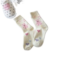 Chaussettes chaudes, chaussettes mi-mollet pour femmes pour l'automne et l'hiver, épaisses et moelleuses, chaussettes longues d'hiver mignonnes en forme de lapin rose