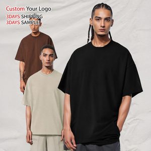 T-shirt Homme Col Montant Oversize en Coton Lourd 300 GSM Anti-Boulochage, Tissé, Qualité OEM, Épaules Tombantes, Impression Personnalisée - Product Image 1