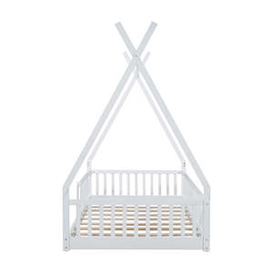 Lit plateforme pour <span class=keywords><strong>chambre</strong></span> d'enfant, taille double, en pin massif, avec barrière de sécurité au plafond, design lavable, facile à assembler, <span class=keywords><strong>blanc</strong></span> - Product Image 5