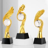 Honneur de cristal forme d'aigle gravé or argent bronze cristal trophée de basket-ball verre basket-ball métal récompenses