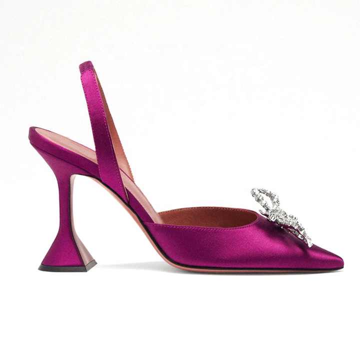 SL POM CIRCLE CRYSTAL HEELED SANDALS BLACK SATIN