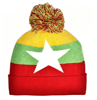 Nouveau bonnet tricoté avec drapeau de la Mauritanie pour femmes et hommes, bonnet à pompon, bonnet chaud d'hiver, doux, extensible, pas cher, vente en gros personnalisée