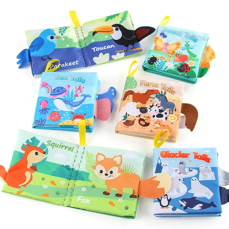 3D-Frühschule Tierschwänzchen-Buch waschbares weiches Spielzeug Sinnes-Lernen-Buch für Babys