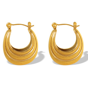 Pendientes de Aro en Forma de U Jean Miss Gold, Geométricos, con Pliegues Irregulares, para Uso Diario, Unisex - Product Image 5