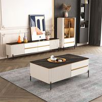 Vente en gros de table de thé en bois de style moderne avec dessus en marbre et pierre ensemble de supports TV table basse en bois personnalisable pour meubles de salon