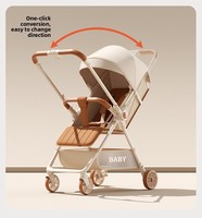 Poussette bébé pliable et légère avec cadre métallique robuste, siège inclinable bidirectionnel, possibilité de s'asseoir/décrocher, design compact et pliable.
