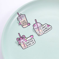 Ensemble de broches émaillées mignonnes en forme de café glacé, rose, pour décoration de sac à dos