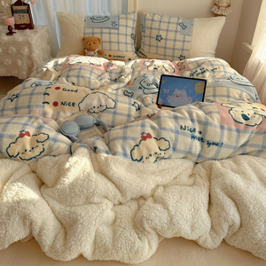 Set di Biancheria da Letto in Velluto <span class=keywords><strong>Blu</strong></span> Animai con Inserti in Velluto d'Agnello, Ispessito, 4 Pezzi, Stile Coreano, per Bambini e Studenti - Product Image 6