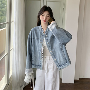 Manteau en jean matelassé haut de gamme avec dentelle et empiècements pour <span class=keywords><strong>femme</strong></span>, idéal printemps-automne, style décontracté - Product Image 2