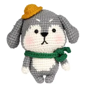 手編み人形英語説明かわいいシルクハット犬手作りニットぬいぐるみ