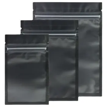 1 упаковка = 100 шт. в наличии, закрывающиеся матовые черные пакеты с пластиковым замком на молнии, прозрачная передняя пластиковая сумка из майлара