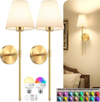 Lampe murale sans fil de style américain, télécommandée, avec abat-jour en toile blanche, pour chambre à coucher et salon, décorative