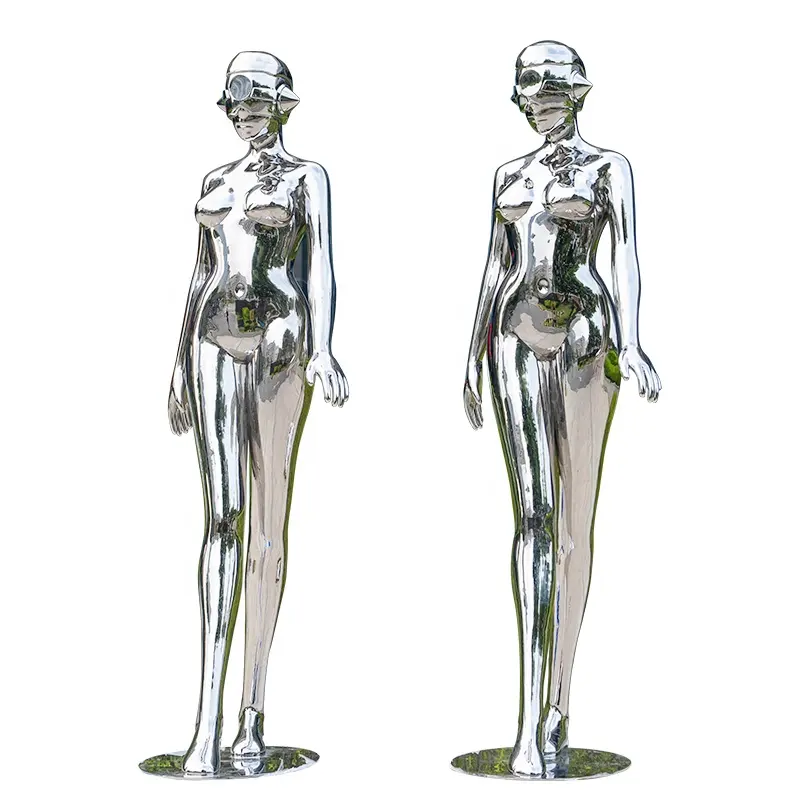 Büyük Modern paslanmaz çelik Robot heykel 3m yüksek seksi kadın Metal heykeli heykel
