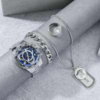 Reloj de Pulsera de Cuarzo Casual de Negocios para Hombre al por Mayor, Esfera Grande, Tres Agujas, Correa de Acero, Collar, Pulsera, Anillo, Regalo Festivo