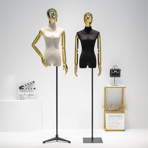 Venta al por mayor de ropa para mujer, maniquí para mujer, soporte de exhibición de medio cuerpo, cabeza dorada, brazos colgantes flexibles, maniquí para mujer - Product Image 3