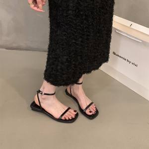 Sandalias de tacón grueso estilo hada con perlas para mujer - Moda de verano, parte superior de malla transpirable, forro de piel sintética, suela de goma - Product Image 2