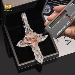 Cusrtomized Moda Homem Jóias Rose + White Gold Cor Hip Hop Pingente S925 VVS1 Moissanite Diamante Rose Flor Cruz Pingente - Product Image 6