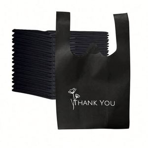 Supermarket Grocery Shopping Recycled Washable T-Shirt W Cut Vest Tote <b>Black</b> Non Woven Thank You <b>Bags</b> - Product Image 1